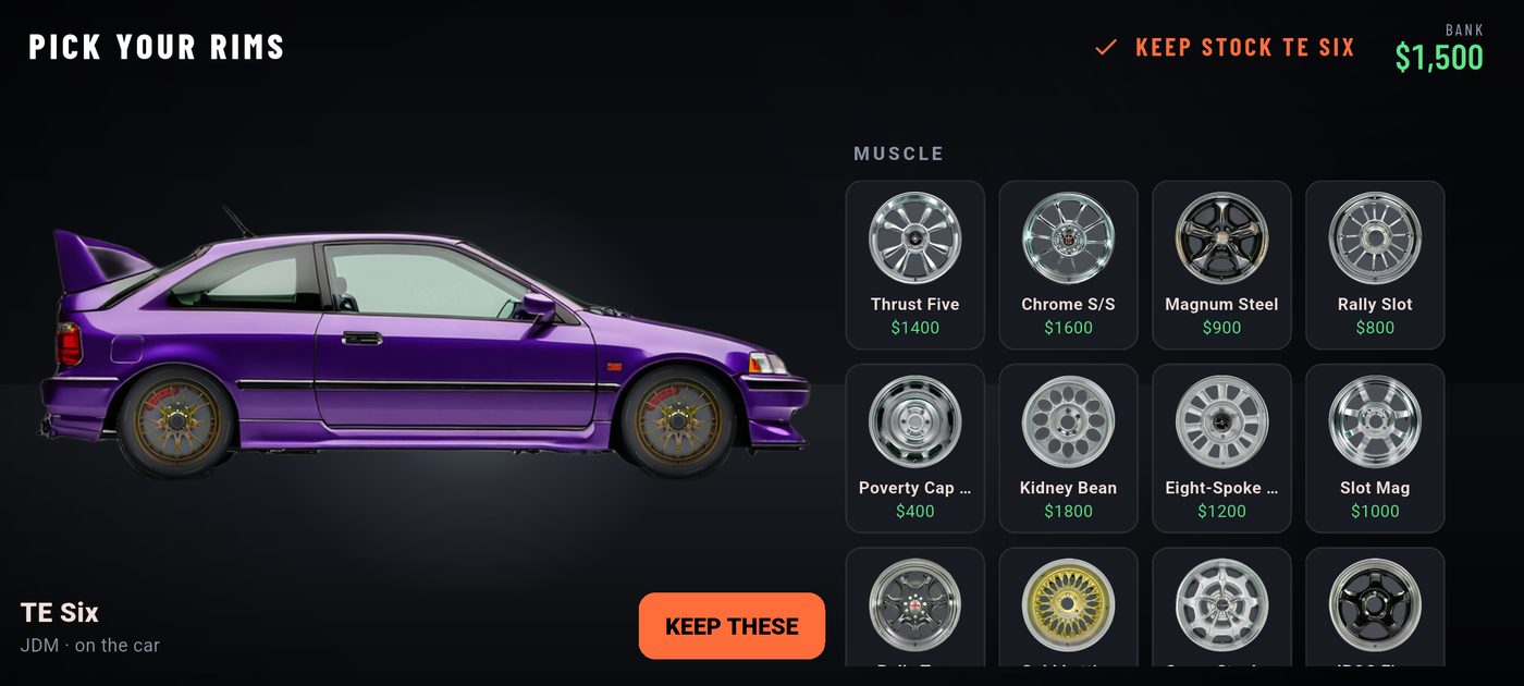 The rim shop showing muscle, JDM and Euro wheel catalogues.