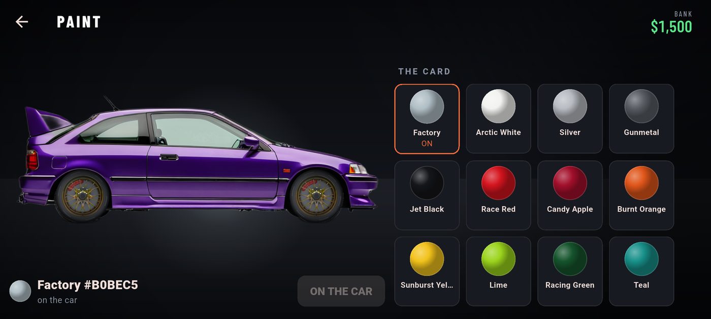 The paint shop with a factory colour card and a full colour range.